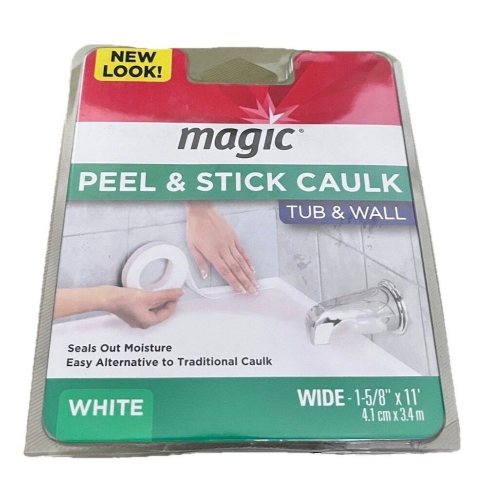 Magic Peel & Stick Caulk Tub & Wall WHITE 1-5/8"  11' tub Shower Water Seal New